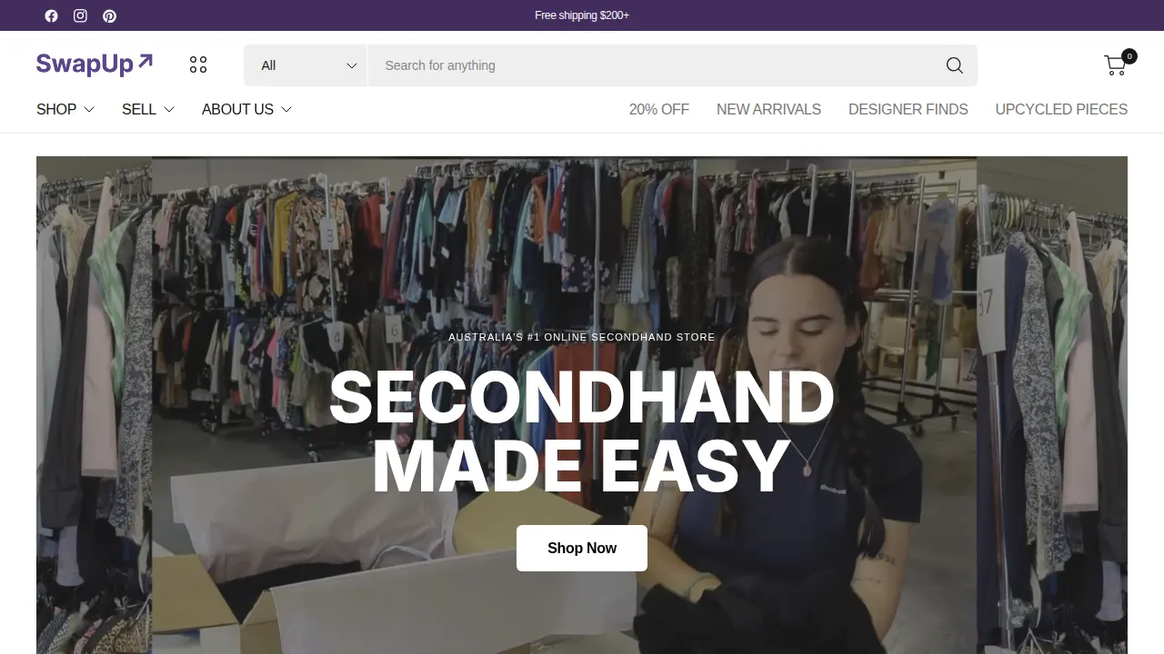 Tampilan beranda website Swap Up